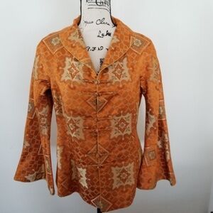 100% Silk Grace Chuang Orange Jacket with Bell Sleeves